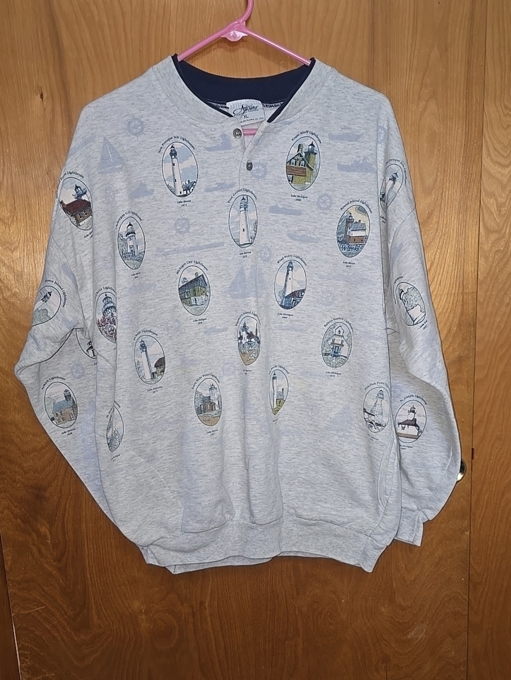 Women's Light Gray Lighthouse Crewneck Sweater